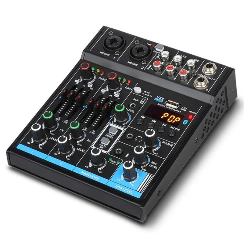 Portable Mini Mixer 4 Channel Audio DJ Console Sound Card,