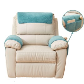 vctops 3 Pieces Sherpa Fleece Sofa Armrest Cover for Recliner Chair with Storage Pockets Non Slip Headrest Cover Fuzzy Couch Cover for Dogs Washable Furniture Protector (Teal,1 Seat)