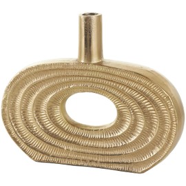 Deco 79 Aluminum Metal Geometric Decorative Vase Circular Centerpiece Vase with Linear Etchings, Flower Vase for Home Decoration 12" x 2" x 10", Gold