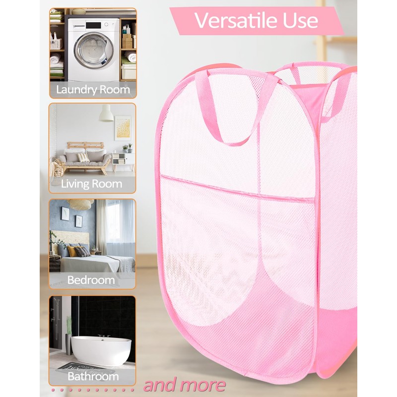 Durable Collapsible Laundry Baskets - Reinforced Mesh Pop Up Laundry