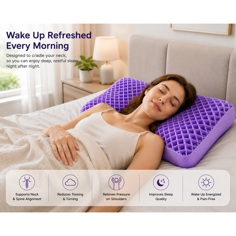 Purple Memory Foam Contour Pillow with Breathable Air Layer, Water