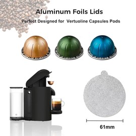 Clinuse Aluminum Foils Lids Seals for Nespresso Vertuo Pods, 100Pcs Reusable Nespresso Capsules Coffee Pods Cover Seals, Compatible with Nespresso Vertuoline Vertuo (61mm, Gray)
