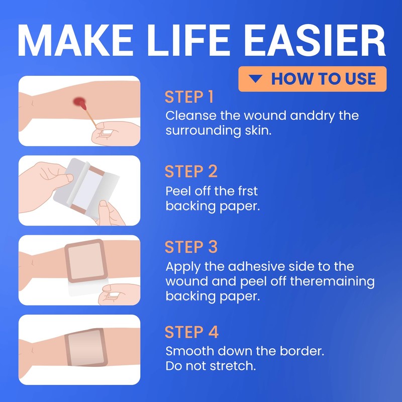 Large Waterproof Bandages 6x6 Silicone Foam Dressing for Sensitive Skin
