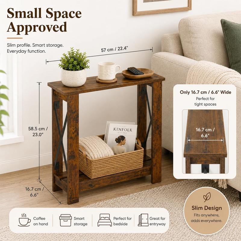 ZEXVIDA Slim Side Table, 6.6 Inch Ultra Narrow End Table