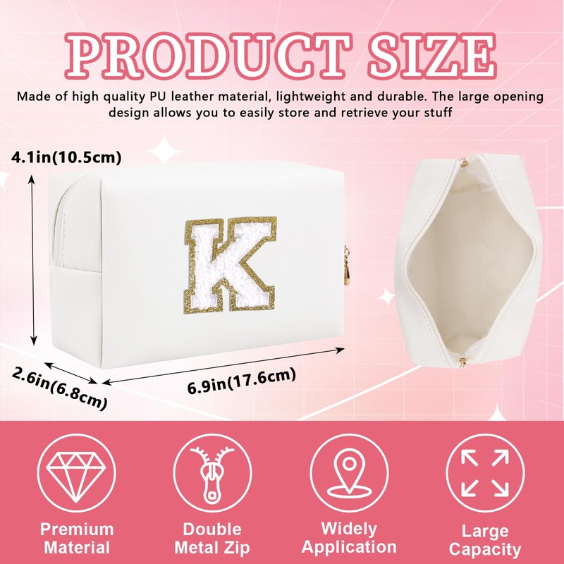 Bolsa de maquillaje con parche inicial personalizada, bolsa de chenilla