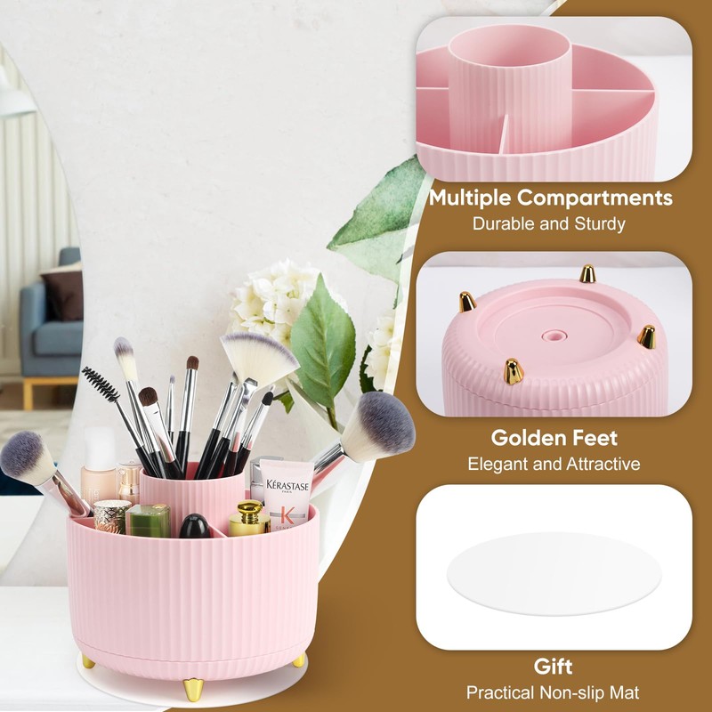 Top-spring 360° Rotating Makeup Organiser, Spinning Makeup Brush Holder with