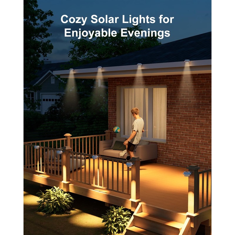 4 Pack White Bright Solar Powered Gutter Mounted Lights Outdoor