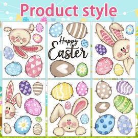 XOYTN 6 Sheets Easter Window Clings，Reusable Double-Sided Easter Bunny Rabbit Egg Window Decals Stickers for Easter Party Home School Office Shop Window Decorations