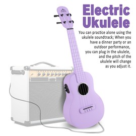 Electric Concert Ukulele, EASTROCK Carbon Fiber 23 Inch Ukelele Kit for Kids Student Adult Professional, Beginner Uke with Case, Strap, Capo, Strings, Purple