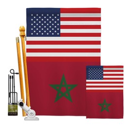 Nationality Morocco US Friendship Garden House Flags Kit Regional Nation International World Country Particular Area Small Decorative Gift Yard Banner Double-Sided Made in USA 28 X 40