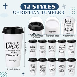 80 Pcs 20 Sets Christian Gift Bulk for Women Scripture 16oz Bible Verse Tumblers Makeup Bag Compact Mirror Gift Bag for Volunteer Ministry Religious Church Party Favors (Basic,White)