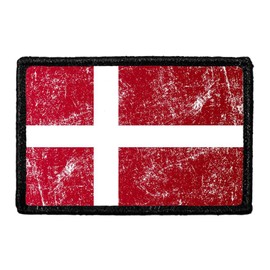 Denmark Flag - Color - Distressed | Hook and Loop Attach for Hats, Jeans, Vest, Coat | 2x3 in | by Pull Patch