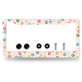 Colorful Dog Paws License Plate Frame Animal Dogs License Plate Holder Stainless Steel Funny Design with 2 Holes and Screws 12.3" x 6.3"