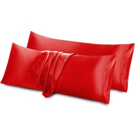 Aormenzy Satin Body Pillow Cover Set of 2, 20x54 Inches Red Body Pillow Case for Adults, Silky Soft & Cooling Pillowcase with Envelope Closure