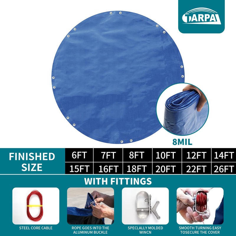 TARPAL 15ft Round tarp Waterproof 8mil Poly Tarps Pool Cover