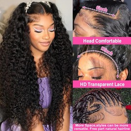 WSTQAQH 34 Inch Water Wave Lace Front Wigs Human Hair 13x6 HD Transparent Lace Frontal Wigs Human Hair Pre Plucked 200% Density Wet and Wave Wig for Black Women Natural Color