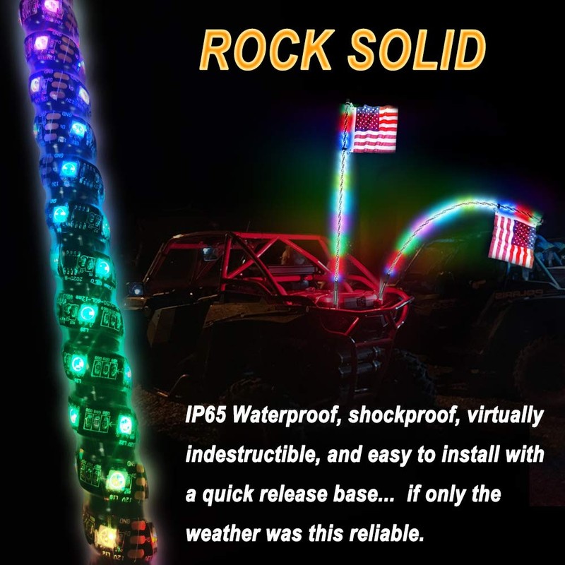 Beatto 2PCS 3FT(0.9M) RF Remote Control RGB LED Whips Light