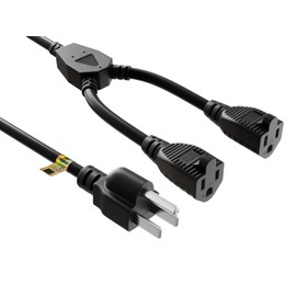 CableLeader Power Cord Splitter Cable, 2 NEMA 5-15R to 1 NEMA 5-15P - Splitter Cord, Y Power Cable, Power Cord Extension and Splitter, UL Listed, 14 inches / 16 AWG, Black, Pack of 1