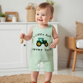 SAYOO Newborn Baby Boy Tractor Clothes A Little Dirt Never Hurt Embroidery Romper Jumpsuit Farm Baby Coming Home Shortalls (A Green, 3-6 Months)