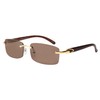 Elite Slim Rimless Rectangular Metal & Wood Art Aviator Sunglasses