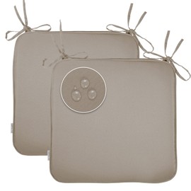 GUEGLSA Outdoor Indoor Waterproof Seat Cushions,16x16 Inches Patio Chair Cushion with Ties,Machine Washable Seat Pad for Home Garden Furniture,Set of 2,Khaki