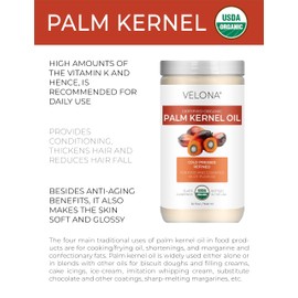 velona USDA Certified Organic Palm Kernel Oil - 64 Fl Oz | 100% Pure and Natural Carrier Oil | Refined, Cold Pressed