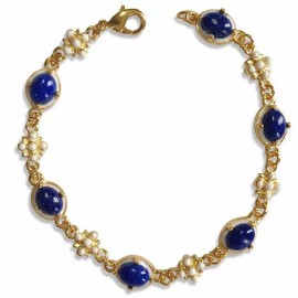 Museum Reproductions, Inc. USA Elizabethan Lapis Lazuli Bracelet with Enamel Flowers - Museum Store Collection
