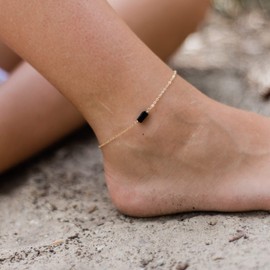 Black Tourmaline Raw Nugget Anklet in 14k Gold Fill