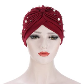 Fxhixiy - Gorros turbante para mujer, con abalorio preatadas, gorros de quimioterapia, gorros para el cabello con cáncer, Vino, One Size