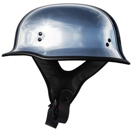 Highway 21 Motorcycle 9mm Half Helmet (German Style) (Chrome, Large)