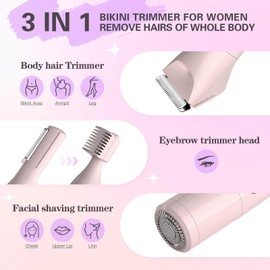 Ezierfy Bikini Trimmer for Women - 3 in 1 Easy Cleaning Shaver, 5V Rechargeable Electric Razors, Waterproof Wet Dry Body Facial Hair Remover & Pubic Hair Trimmer for Underarm Leg Arm Body Face (Pink)