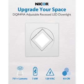 NICOR Lighting 4" White Square Multi-Adjustable Recessed Selectable LED Downlight (DQR4MA2120S9WH)
