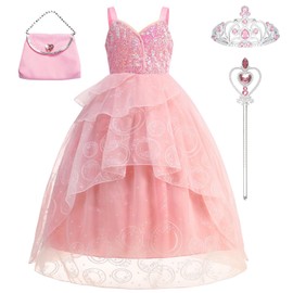LAUPHIE Glinda Dress For Girls Glinda Costume Wicked Costume Dress Girls (130 7-8 Years)