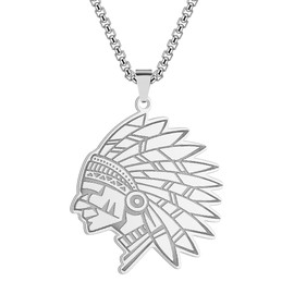 Chereda Native American Indian Chief Warrior Pendant Necklace For Men Women Stainless Steel Necklace Jewelry, Stainless Steel, No Gemstone