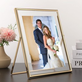 Marco de fotos flotante dorado de 8 x 10 pulgadas, se adapta a fotos de 5 x 7 pulgadas, 6 x 8 pulgadas y 7 x 9 pulgadas, marco de fotos ajustable para regalo de 5 x 7 pulgadas para boda, Acción de