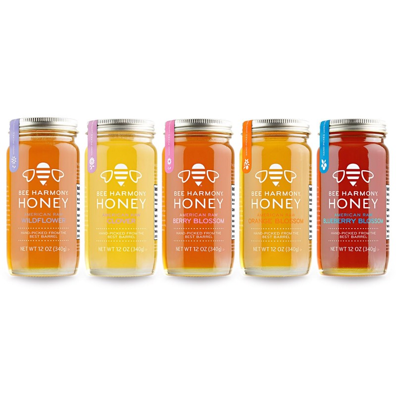 Bee Harmony Honey 5 Pack Variety Pack, Contains 5 jars,