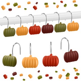 Yungyan 12 Pcs Fall Pumpkin Shower Curtain Hooks Thanksgiving Curtain Hangers Autumn Fall Decorative Rings for Bathroom Restroom Room Decor