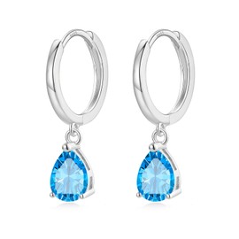 Sterling Silver Hoop Earrings for Women, Small Huggie Hoop Earrings with Teardrop Dangle Drop Hoop Earrings | Hypoallergenic Aquamarine Cubic Zirconia Cartilage Earring Jewellery Girls Gifts
