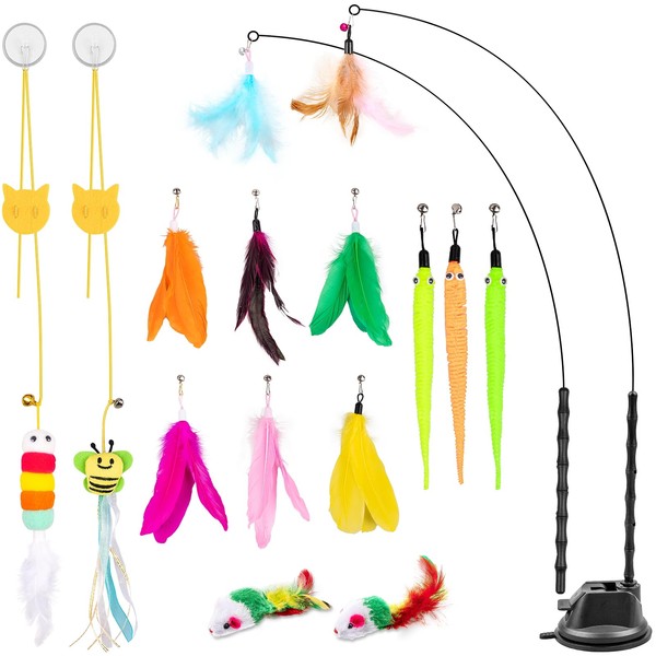 Depets Cat Wand Toy, 15 Pcs Interactive Cat Feather Toys,