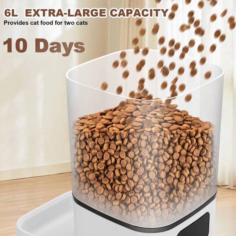 Gugxiom 6L Automatic Cat Feeder for 2 Cats, Cat Food