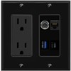 Wall Plate City 3.5mm CAT6 USB-3 USBC Port Wall Plate Black w Power Outlet