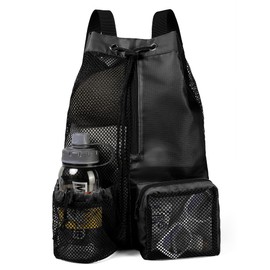 BeeGreen Gym Bags for Swimming Pool Sports Beach Mesh Drawstring Backpack for Men Women Swimmers Workout Gear Bag Cinch Bag Wrestling Backpack Classic Black