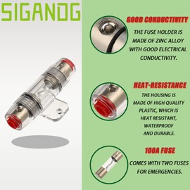 SIGANDG 100A AGU Fuse Holder with 8 Gauge AWG 1ft Power Cable - 99.9% Oxygen Free Copper