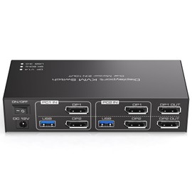 TJCXELE 8K60Hz/4K120Hz Displayport KVM Switch 2 Monitors 2 Computers USB3.0 KVM Switch Dual Monitor Share Dual Monitors and 4 USB Devices Supports Extend & Copy Mode with Wired Controller