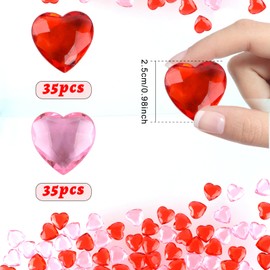 CHRORINE Red＆Pink Acrylic Heart Ornaments Translucent Hearts Shaped Gems Crystals for Table Scatter Decoration/Artwork/Vase Fillers in Valentine's Day/Home Decor/Wedding Party-70PCS