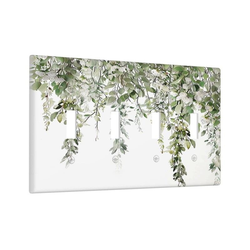 Tewujay Light Switch Cover Green Eucalyptus Leaves 4 Gang Switch