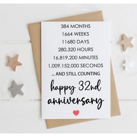 CarolineDesign Happy 32Nd Anniversary Card, Valentines Day Card, 32 Years Together Anniversary, Wedding Anniversary Card Gifts, Idea For Her, Wife, Him, Husband, Boyfriend, Girlfriend