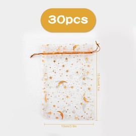 Lotsdonxia 30-Piece Organza Gift Bags with Drawstring – 10x15cm Star and Moon Mesh Jewellery Pouches for Weddings, Parties, and Festivals (White)