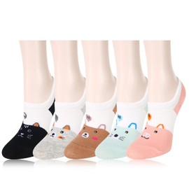 Benefeet Sox Womens Novelty Funny No Show Socks Non Slip Girls Cute Cat Bear Low Cut Socks Crazy Fun Animal Patterned Cotton Socks Colorful Cartoon Silly Cool Boat Line Christmas Gifts for Cat Lover
