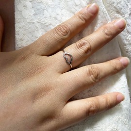 Moplusea Stainless Steel Simple Cute Love Heart Classical Plain Stacking Band Statement Wedding Promise Ring For Women (Silver, 7)